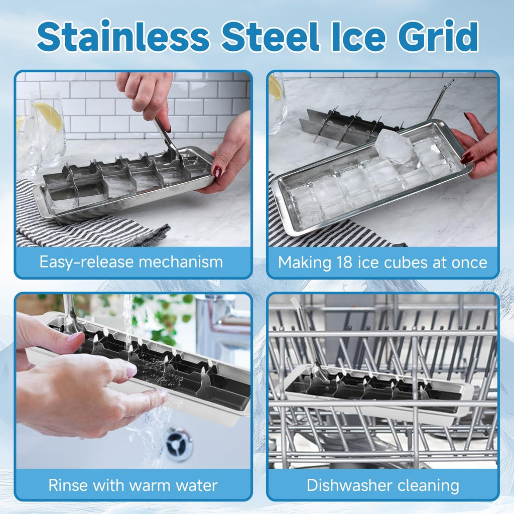 Stainless Steel Ice Cube Trays, Metal Ice Cube Trays for Freezer Vintage Inspired Design with Release Lever Remove Handle for Making Large Cubes Kitchen & Bar (1)