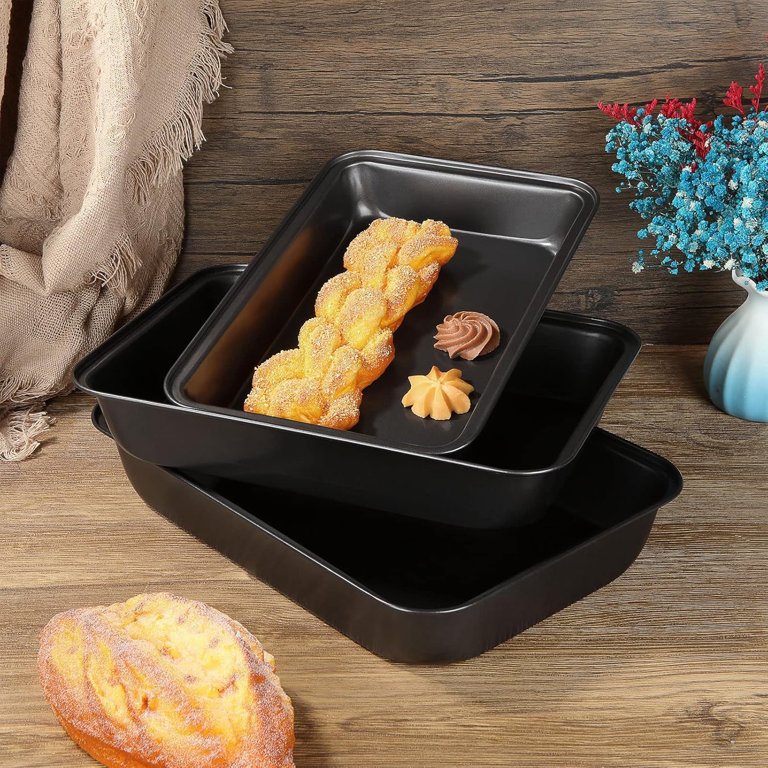 Nonstick Baking Sheets Set of 4 by [Brand Name] - Versatile Cookie Trays for Oven | Dishwasher Safe, Black