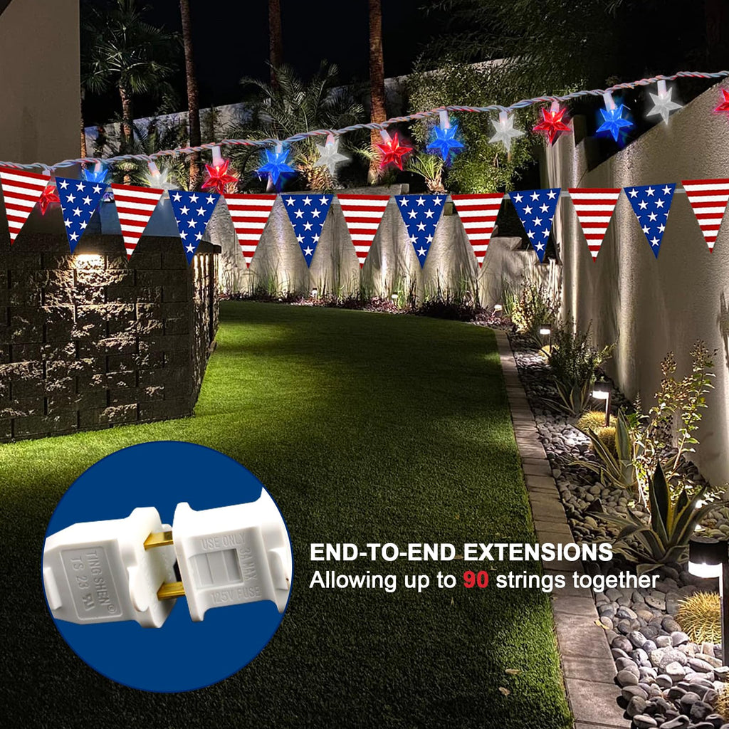 Red White Blue Stars String Lights, 16.5ft Independence Day Decoration Lights with 40 Red White Blue Lights, 4th of July Decoration String Lights Plug In for Patriotic Wedding Patio Garden Party Decor