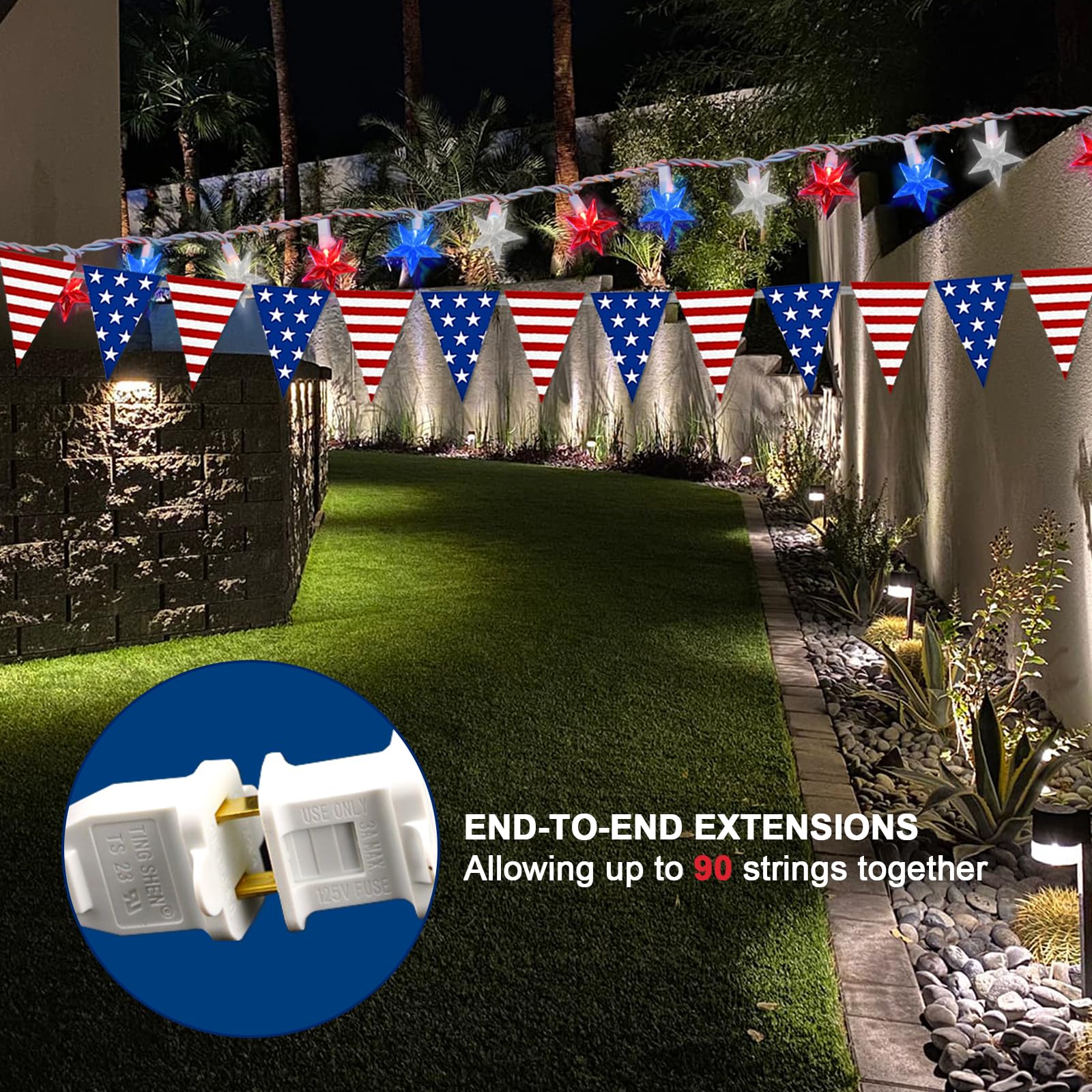Red White Blue Stars String Lights, 16.5ft Independence Day Decoration Lights with 40 Red White Blue Lights, 4th of July Decoration String Lights Plug In for Patriotic Wedding Patio Garden Party Decor