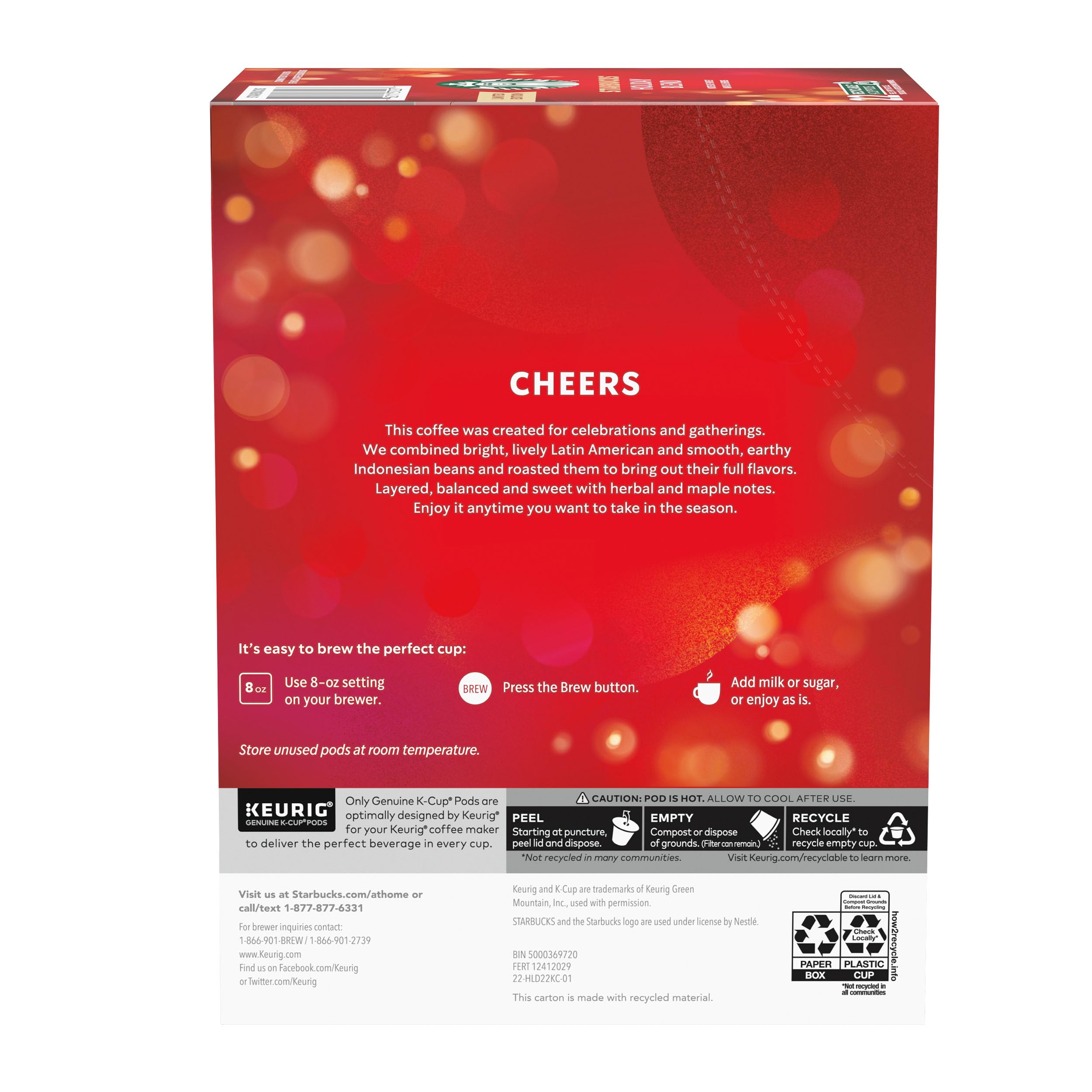 Starbucks K-Cup Coffee Pods, Medium Roast, Starbucks Holiday Blend, Coffee for Keurig Brewers, 100% Arabica, 1 Box (22 Pods)
