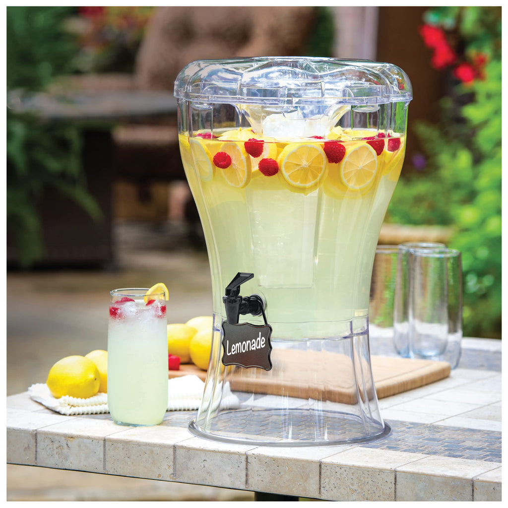 Buddeez 3.5 Gallon Clear Drink Dispenser - Built In Ice Cone and Spigot for Easy Pouring - Party-Perfect Serving Station with Chalk Board Tag