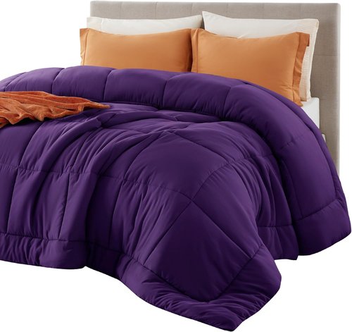 Bedsure Comforter Duvet Insert - All-Season Quilted Queen Size Down Alternative Blanket, Purple 88 x 88 Inches