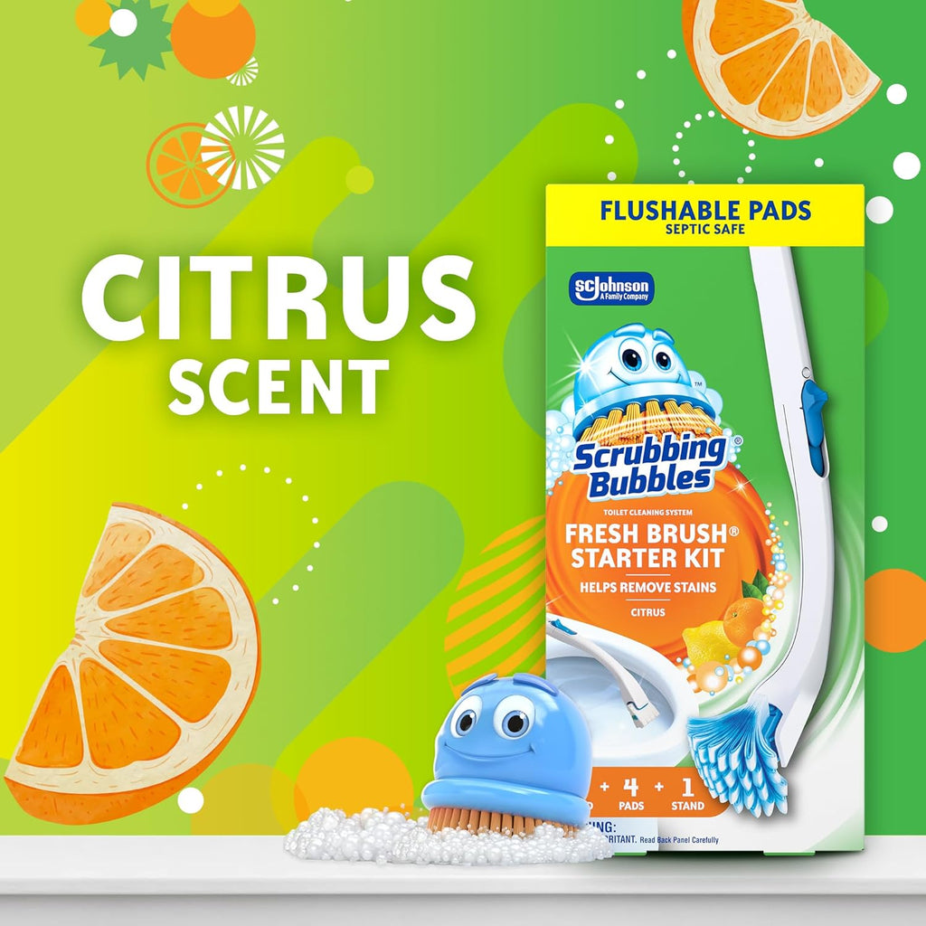 Scrubbing Bubbles Toilet Bowl Cleaning System - Citrus Scent with 4 Flushable Refill Pads & Stand