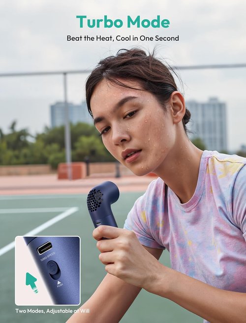 Aecooly Portable Handheld Fan - Powerful Turbo Air Tube Design | 19000 RPM, 15H Cooling, Mini Size - Blue