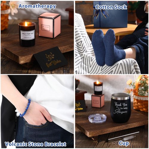 Nuogo 15 Pcs Birthday Gifts for Men Beard Care Set for Him Valentine's Day Gifts Basket Ideas Kit for Men Tumbler Bath Robe for Dad Husband Boyfriend Box(Navy)