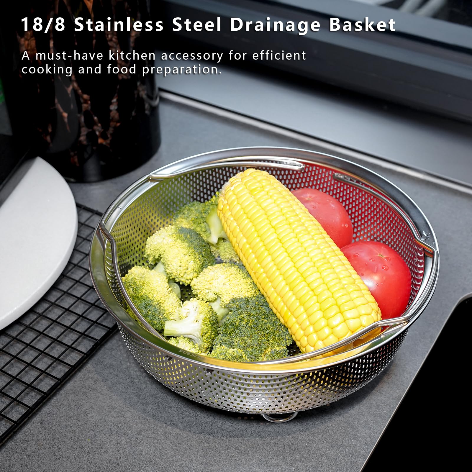 ICEICE Stainless Steel Steamer Basket - Vegetable & Dumpling Steamer Insert for Pots, Instant Pot Accessories with Handles & Feet, Multi-Purpose Mesh Strainer for Cooking, Fruits (Silvery, Large)