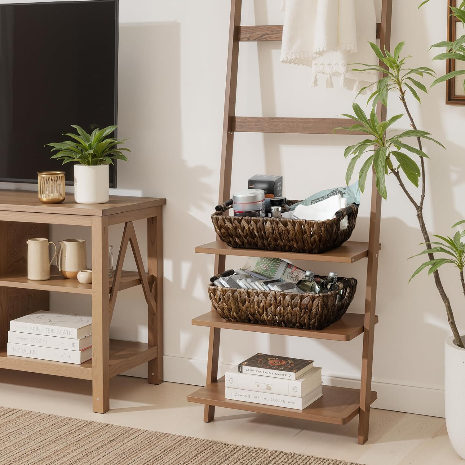 StorageWorks Wicker Baskets - Stylish Organizing Solution with Wooden Handles | Brown, 2-Pack