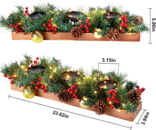 Brightown Foldable Wooden Box - Christmas Table Decoration with Fairy Lights & Ornaments | 23.6" Size