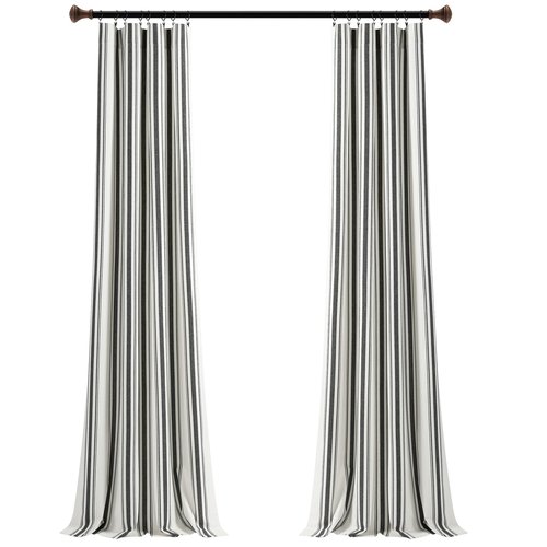 Lush Decor Farmhouse Stripe Yarn Dyed Eco-Friendly Recycled Cotton Window Curtain Panel Pair, 42" W x 95" L, Black - Classic Modern Rustic Charm - Eco Friendly Cotton Fabric