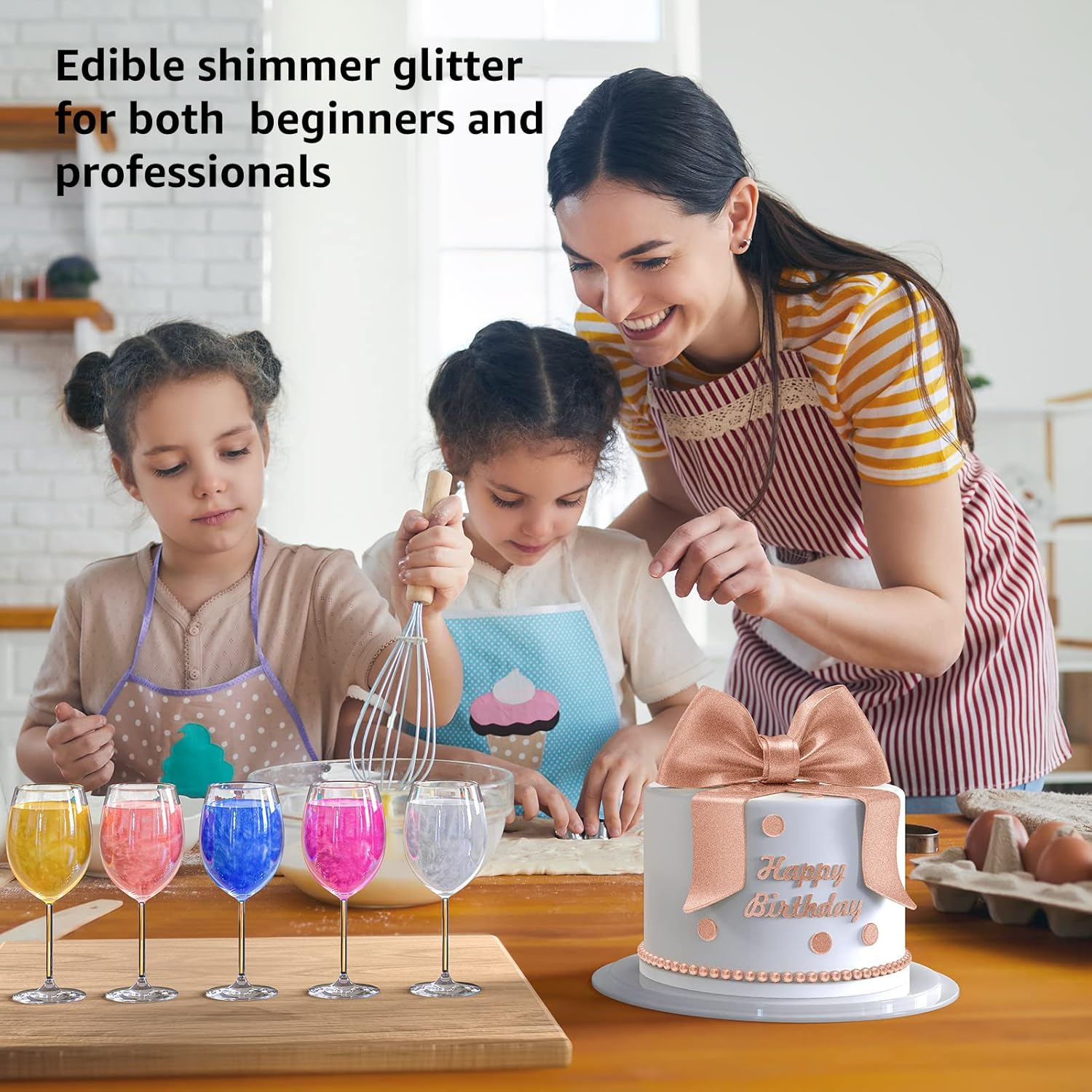 Skiennix Edible Glitter Spray - Food Grade Rose Gold Glitter Set for Drinks, Cakes & Cupcakes