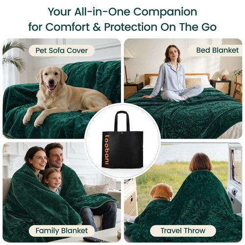 LOOBANI Waterproof Blanket for Bed, Soft Flannel Love Blanket 80"x90" for Queen & King Beds, Stain & Spill Proof Couch Protector for Pet Messes, Includes Storage Bag, Travel-Friendly
