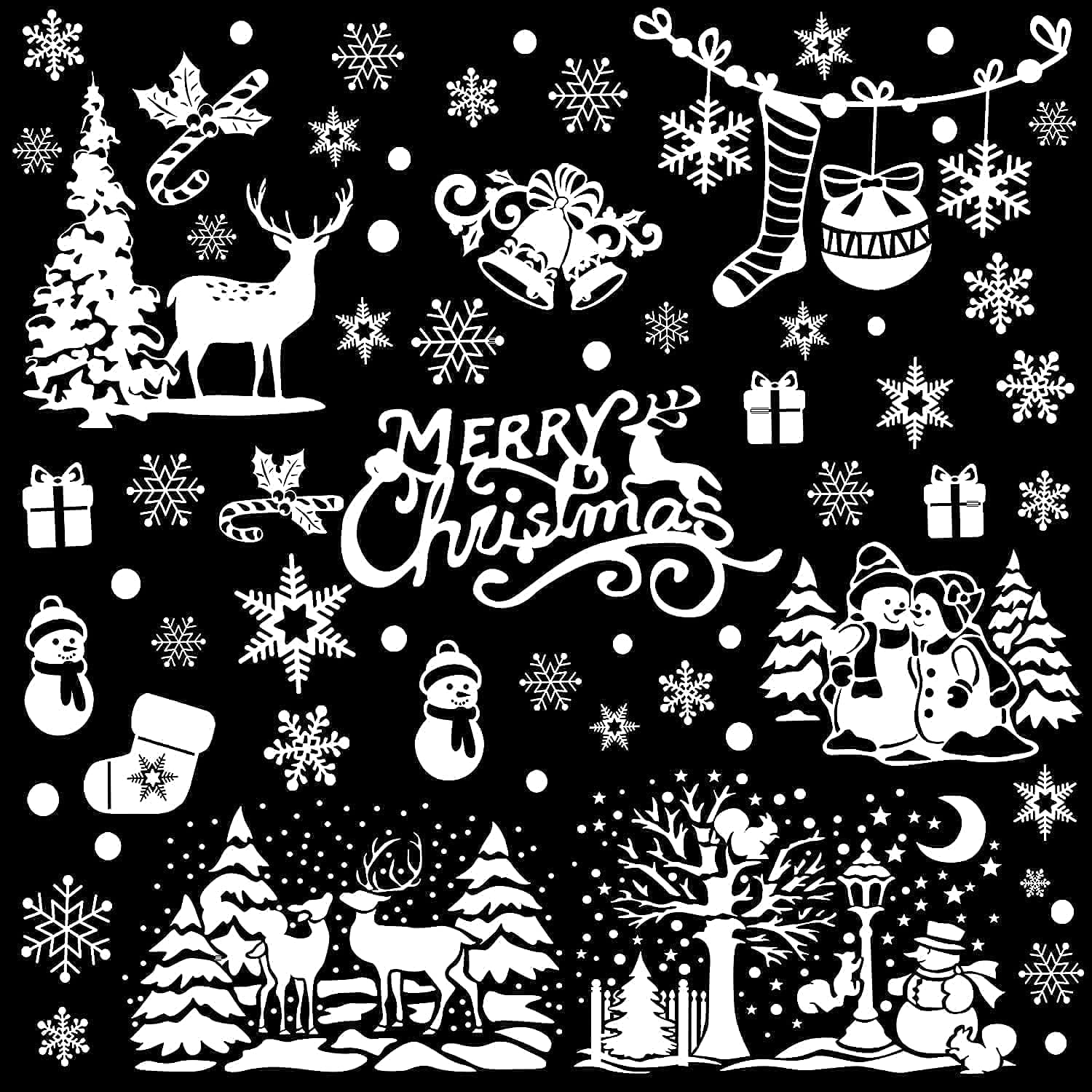 SULOLI Christmas Window Clings - 141 Static Snowflake Stickers for Festive Decoration | 8 Sheets