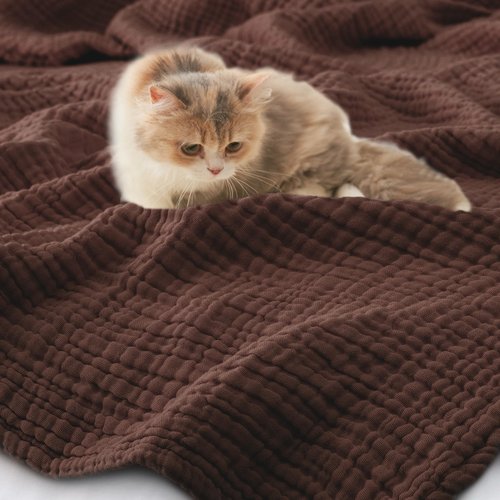 Carriediosa 100% Cotton Muslin Throw Blanket 108" X 90" King Size，4-Layers Summer Gauze Throws for Bed Couch，Soft Lightweight Breathable Linen Blankets Bedspread for Adults All Season，Dark Brown