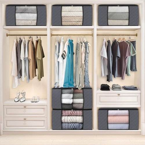 Fab Totes Storage Bags - Foldable Closet Organizers with Reinforced Handles for Home & Dorm | Fabric Bins for Clothes & Blankets