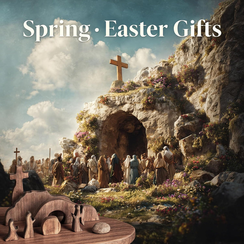 Nerosun Easter Scene Decoration - Wooden Jesus Resurrection Nativity Set | Christian Tabletop Decor