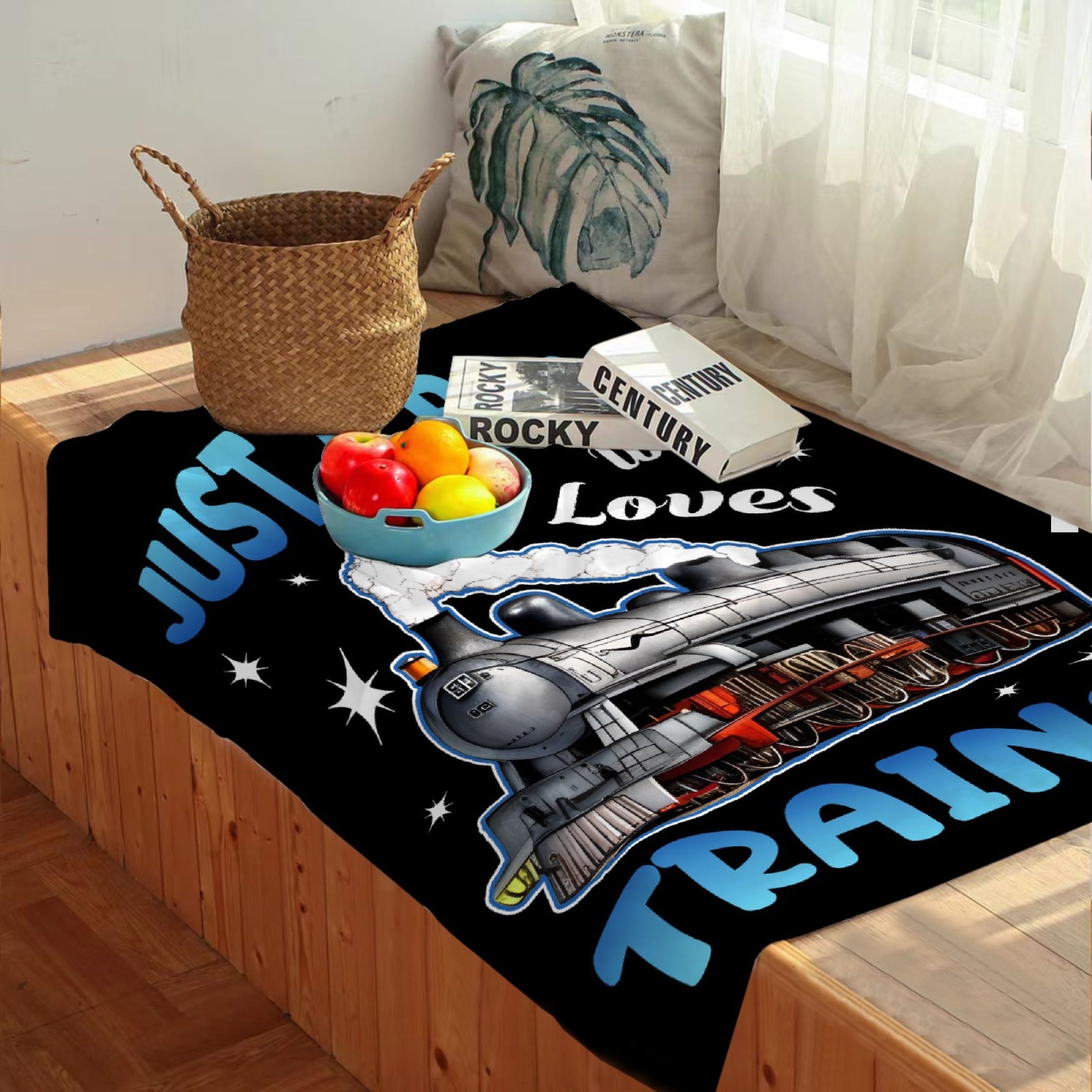 Boy Who Loves Trains Blanket Soft Blankets and Throws Flannel Cozy Lightweight Quilt Gift for Train Lovers for Bed Sofa Couch-50x40 Inches