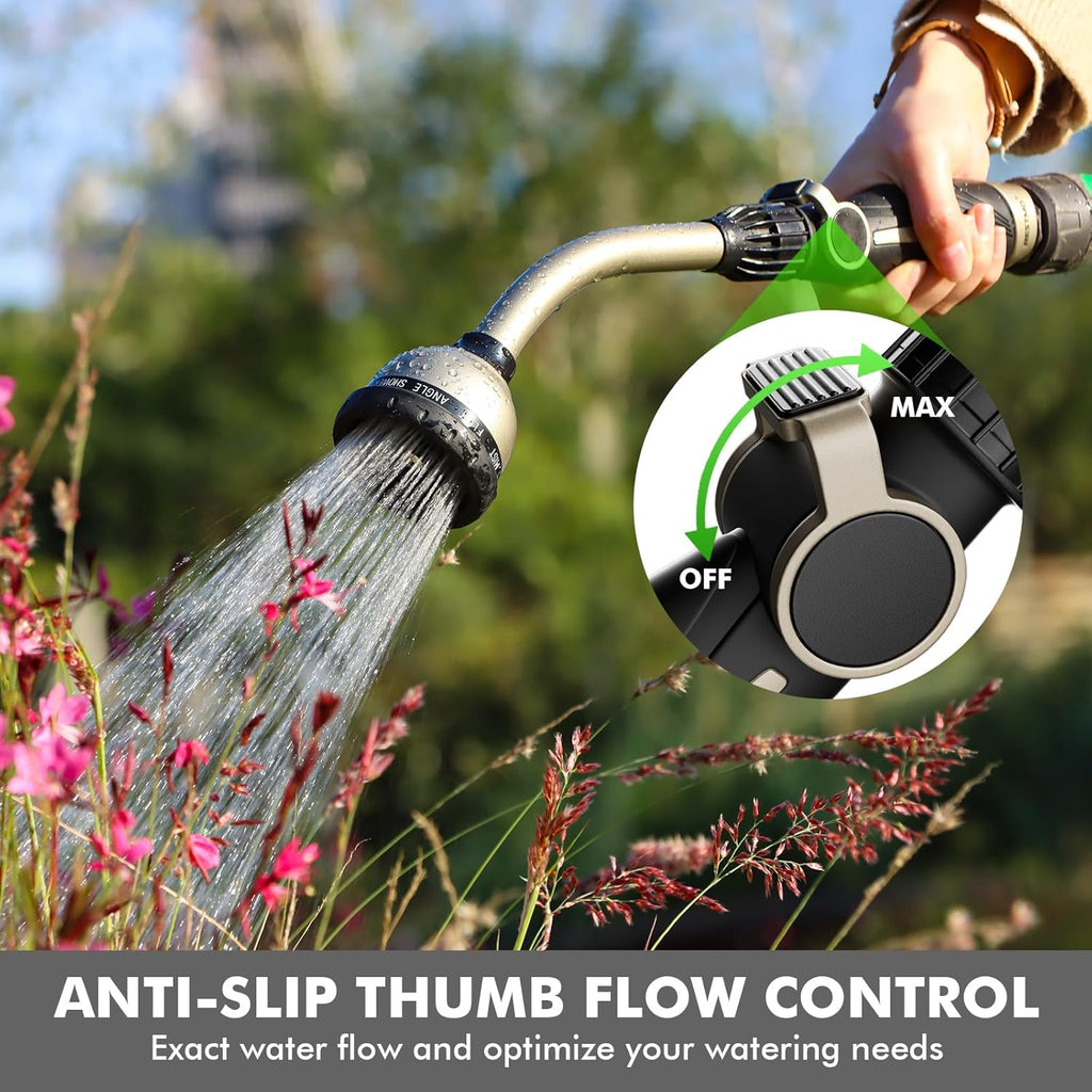 RESTMO Heavy-Duty Watering Wand - 10 Spray Patterns, 15-Inch Metal Hose Nozzle for Easy Plant Care