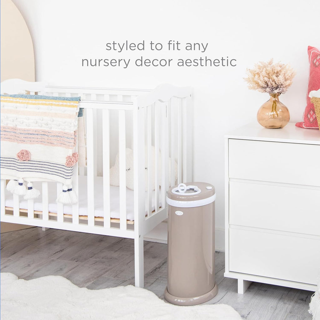 Ubbi Stainless Steel Diaper Pail - Odor Locking Design | No Special Bag Required, Taupe Finish