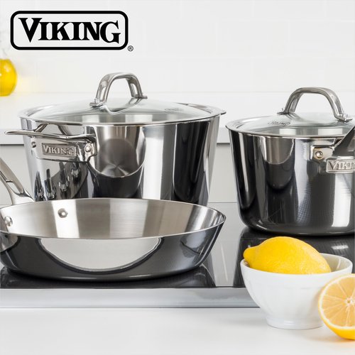 Viking Contemporary 3-Ply Stainless Steel Stock Pot, 3.4 Quart Soup Cooking Pot with Lid