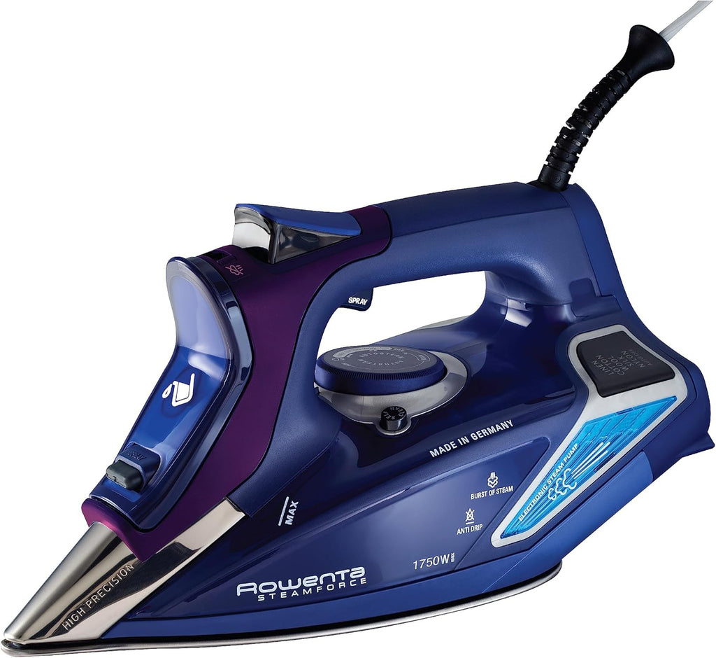 Rowenta Steam Force Iron - 1800 Watts Stainless Steel Soleplate with 400 Microsteam Holes | Precision Tip for All Fabrics
