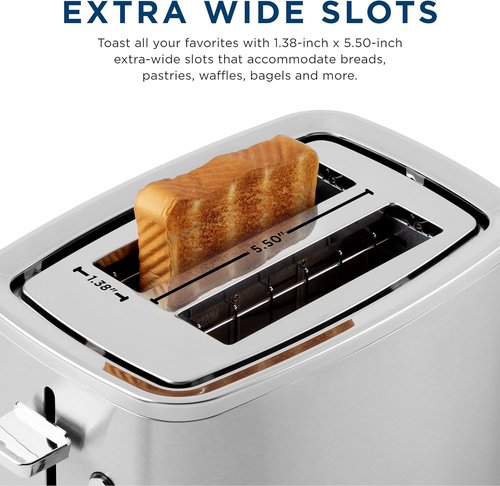 GE 2-Slice Stainless Steel Toaster - Extra Wide Slots for Bagels & Breads | 7 Shade Settings, Removable Crumb Tray