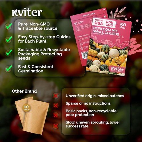 KVITER 50 Small Gourd Seeds Mix - Non-GMO & Organic Decorative Gourds for Fall Decor | Heirloom Seeds for Your Garden
