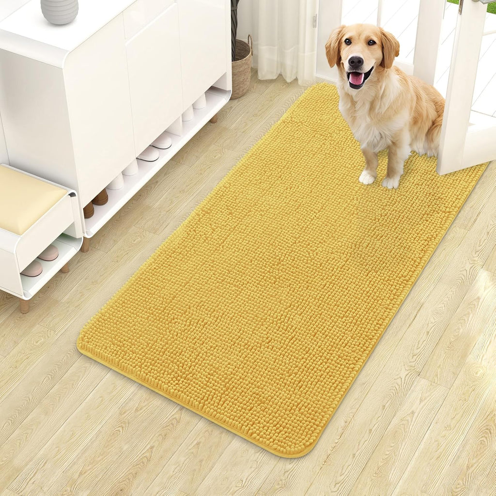 OLANLY Dog Door Mat - Absorbent Non-Slip Washable Chenille Mat for Muddy Paws | 40x24 Yellow
