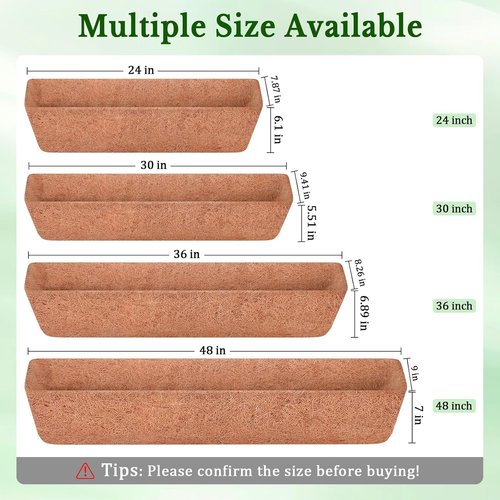 Halatool 24-Inch Coco Fiber Window Box Liners - Natural Coconut Coir Planter Replacement for Hanging Baskets & Pots