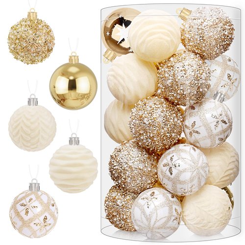 EverMerry 25 Pcs Christmas Ball Ornaments for Xmas Christmas Tree, Shatterproof Hanging Ball for Party Outdoor Decorations, DIY Craft Creations and Office Celebrations (Champagne White, 2.36")
