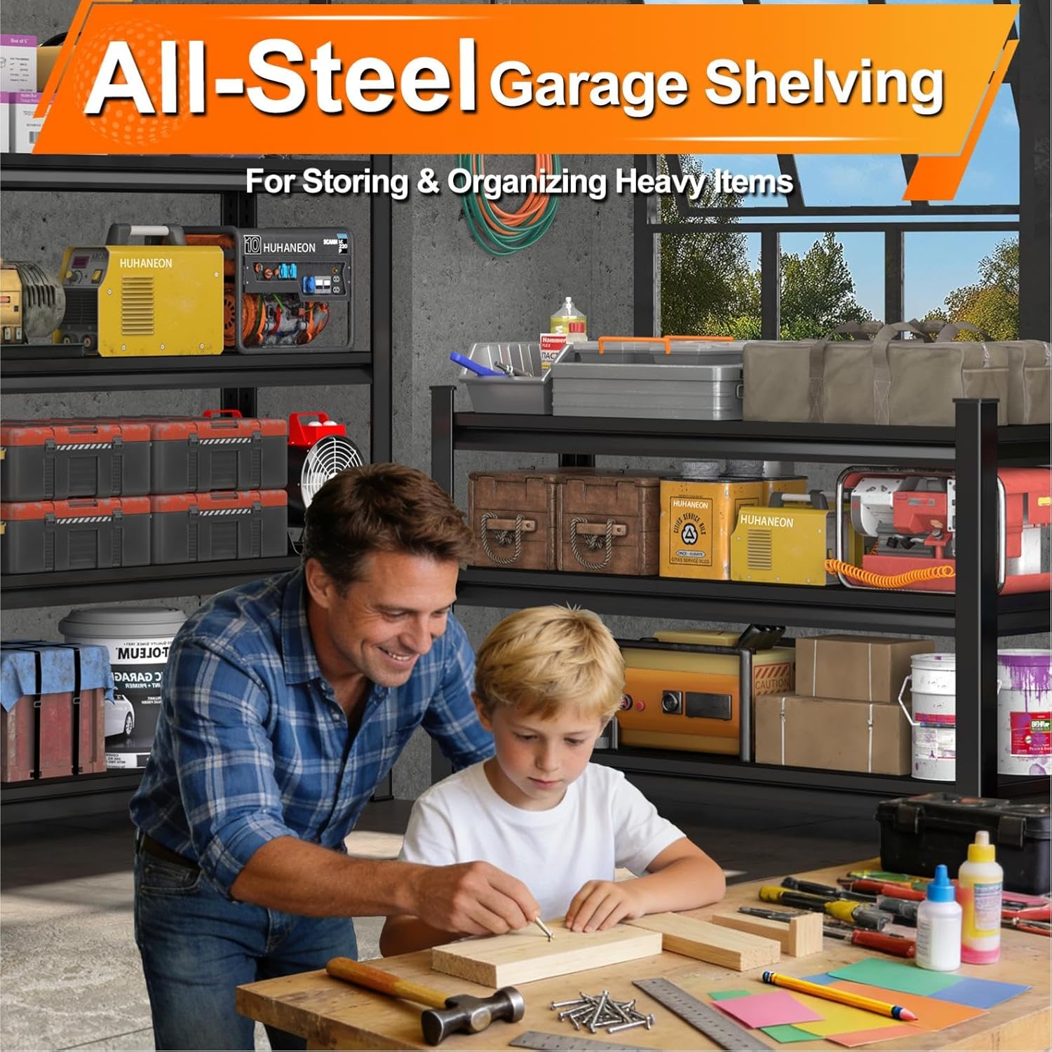 Metal Garage Shelving - Heavy Duty 3-Tier Utility Rack | 1,560 Lbs Capacity, Adjustable, Black 48'' W