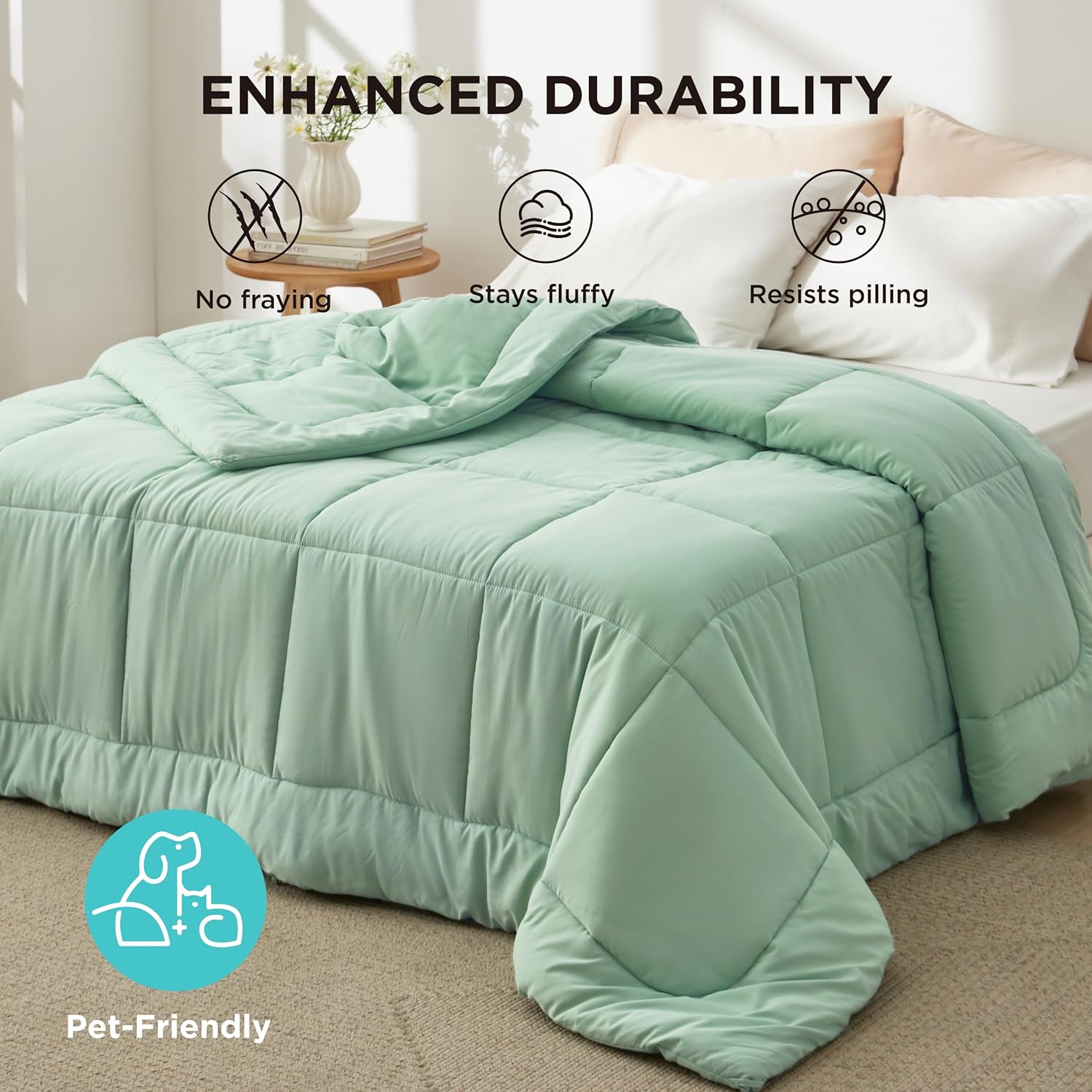 Bedsure Comforter Duvet Insert - All-Season Quilted Down Alternative Blanket, Sage Green, Full 86 x 82 Inches