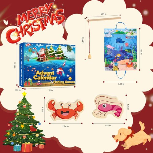 Fishing Advent Calendar 2026 - 24-Day Christmas Countdown for Kids | Wooden Marine Fish Learning Game