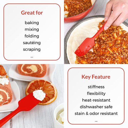 Elihome Mini Silicone Spoonula - Non-Stick Heat Resistant Silicone Scraper Spatula for Mixing, Serving, Scraping, Stirring, and More, 8.75 Inch, Red