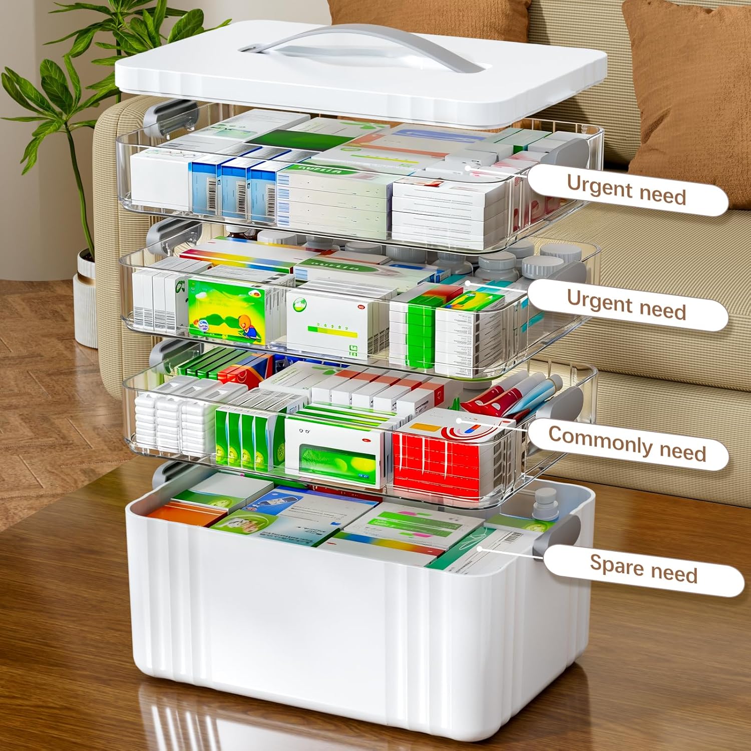 ARSTPEOE Medicine Organizer - Portable 4-Tier Medical Cabinet with Handle | Versatile First Aid Kit