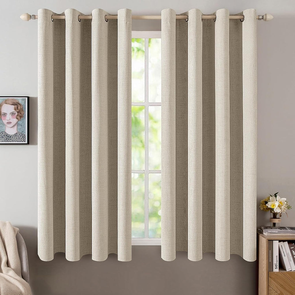 MIULEE Blackout Linen Curtains - Thermal Insulated Grommet Drapes for Bedroom & Living Room | 52 x 63 Inch (2 Panels)