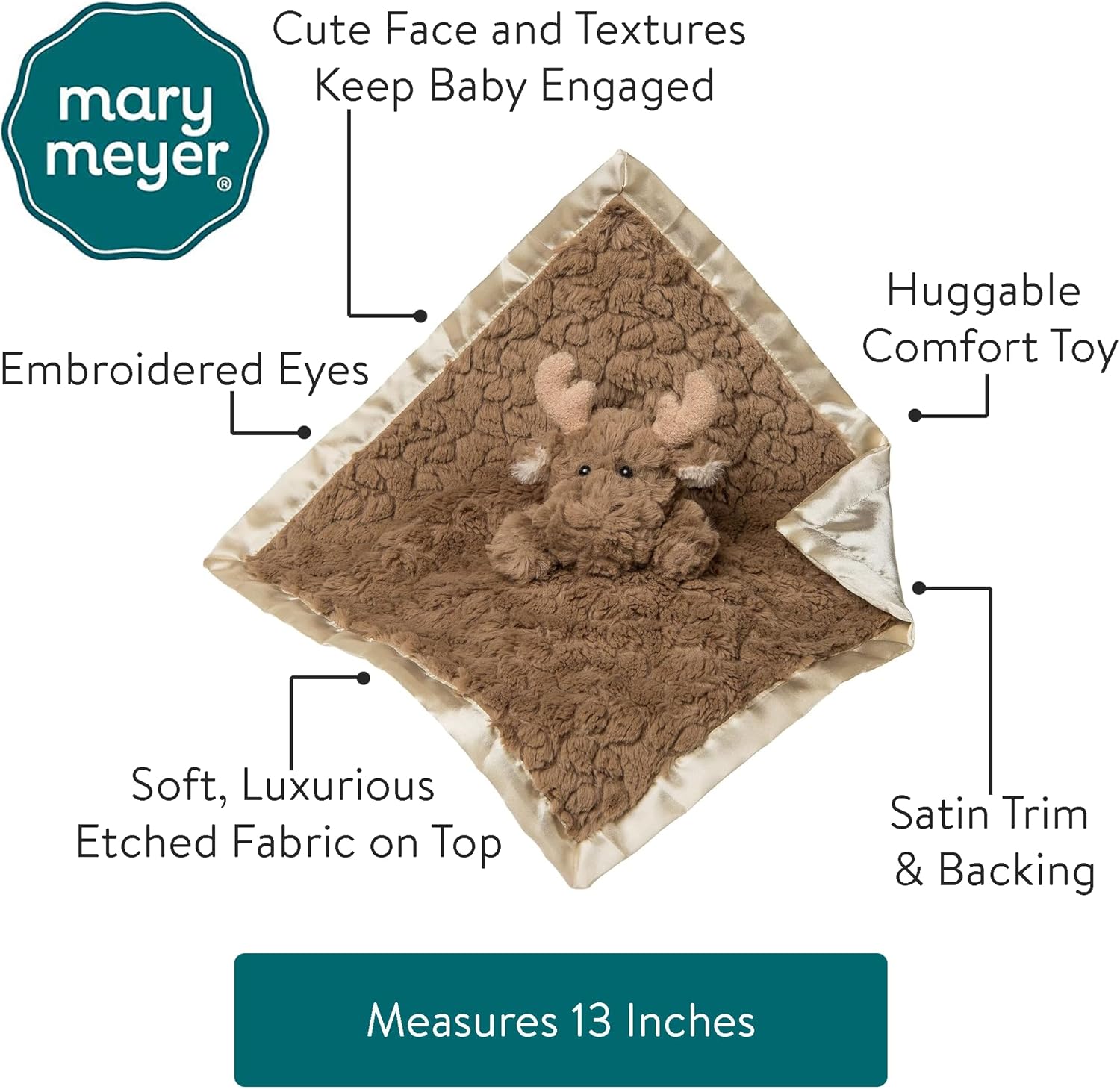 Mary Meyer Baby Lovey Putty Security Blanket - Soft Moose Stuffed Animal Toy for Newborns & Toddlers | 13 x 13 Inches