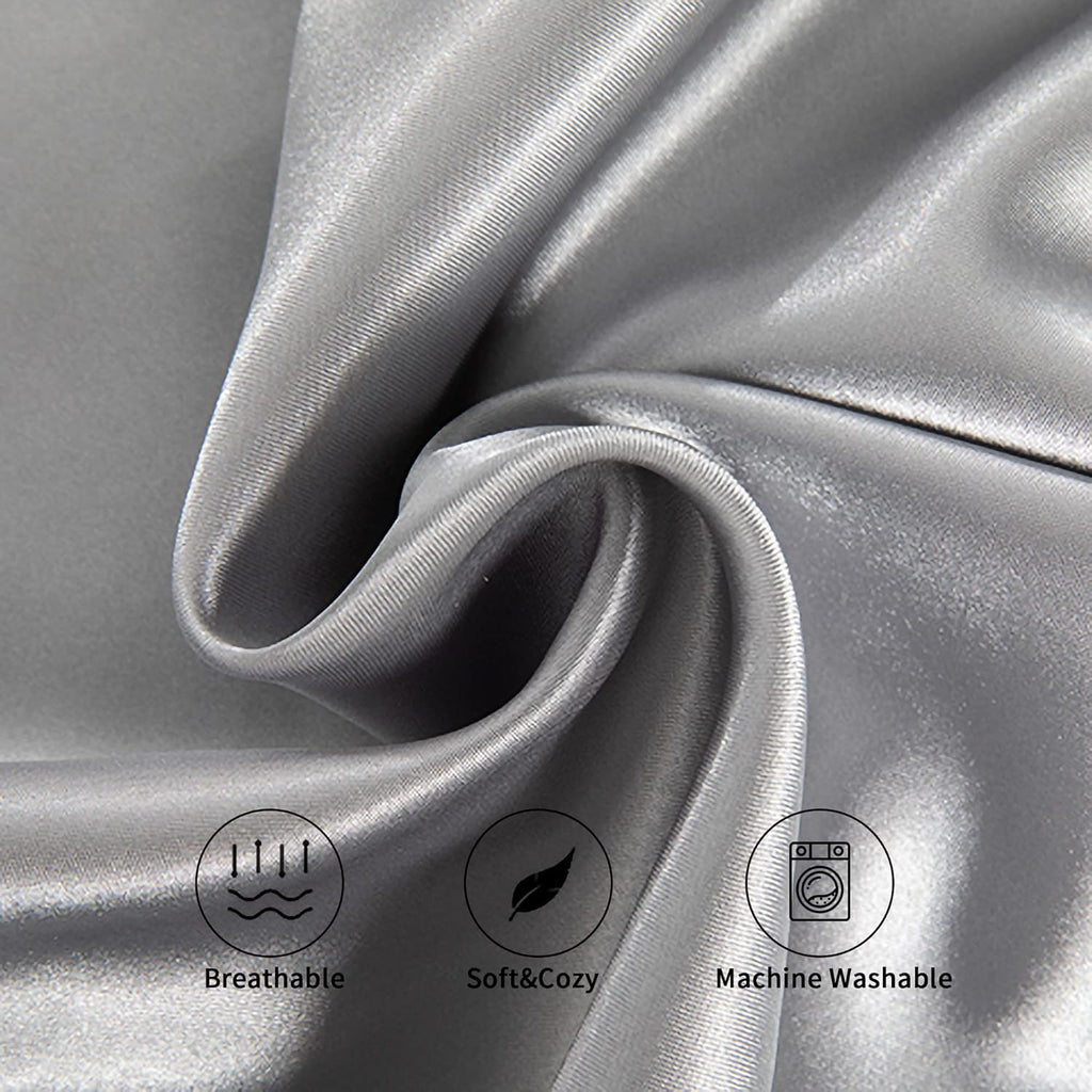 Skiennix Satin Pillowcases - Super Soft Silky Set of 2 for Hair & Skin | Standard 20x26 inches, Silver Grey