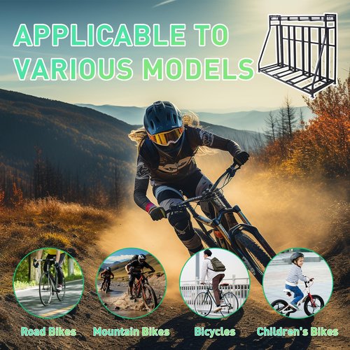 4 Bike Stand Rack with Storage – Bike Rack Floor Stand- Garage Organizer - 2024 Upgrade Tube Diameter 19mm with 8 Sponge Columns - Indoor Bike Storage for Parking Road, Mountain, Hybrid or Kids Bikes