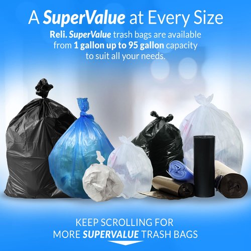Reli. 6-10 Gallon Trash Bags | 1000 Bags | Black | Bathroom | Strong | Garbage