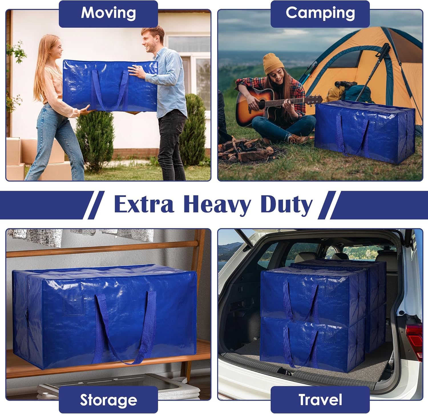Skiennix 6 Pack Moving Bags - Extra Large 93L Waterproof Storage Totes for Home Organization | Blue