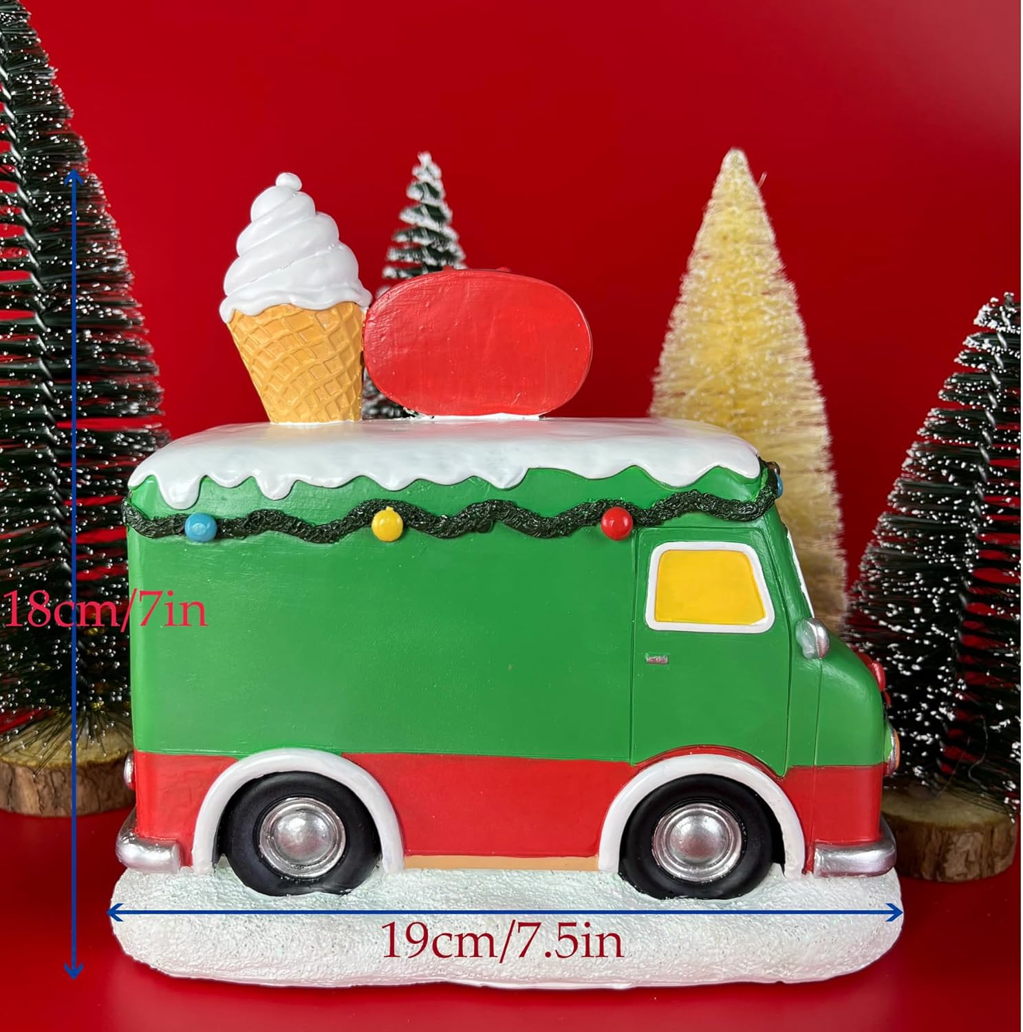Regine Switzerland Christmas Village Food Truck | Musical Ice Cream Car Decoration with LED Lights