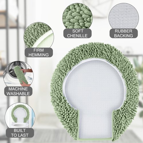 Baahrnom Soft Chenille Toilet Lid Cover 19.5L x 18.5W Machine Washable Toilet Seat Cover Adjustable Rubber Backing Fits Most Round Elongated and Oblong Lids