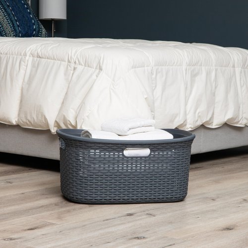 Mind Reader 40L Laundry Basket, Clothes Hamper, Wicker Design, Plastic, 23"L x 14.5"W x 11"H, Set of 2, Gray