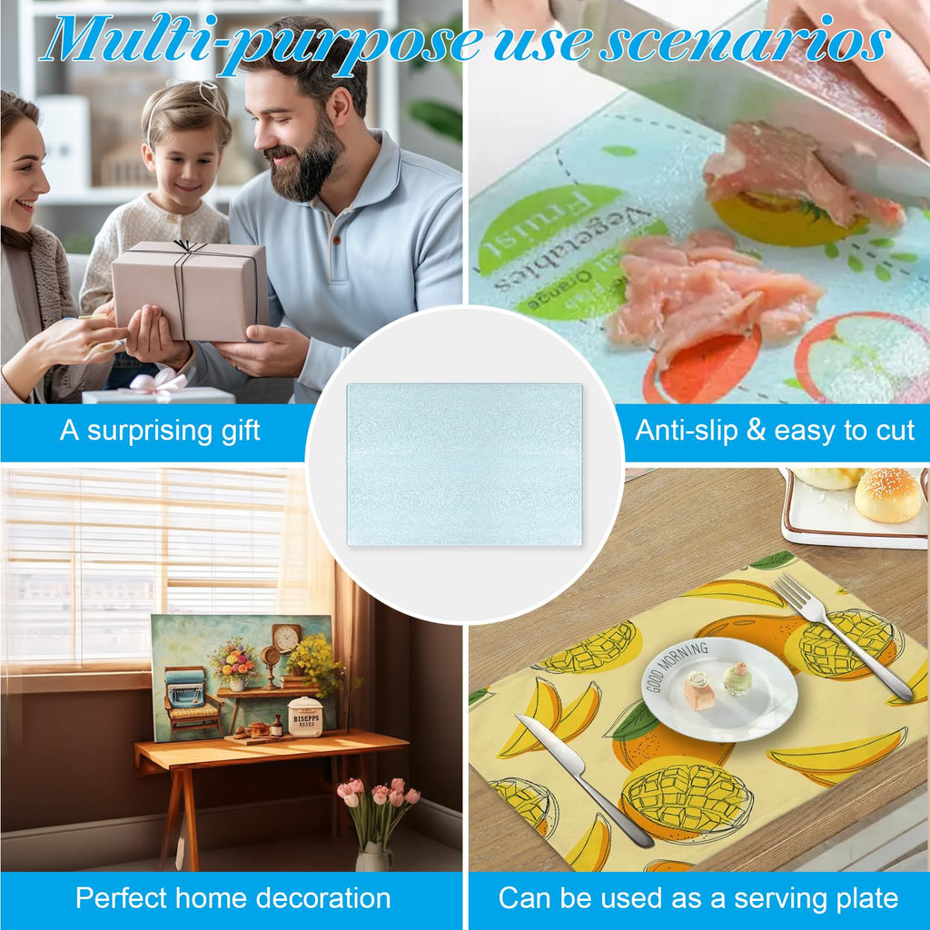 10 Pcs Sublimation Cutting Board Blanks, Textured Tempered Glass Cutting Boards For Kitchen, Anti Slip Chopping Board For Countertop Heat Press Machine Personalized Home Decoration