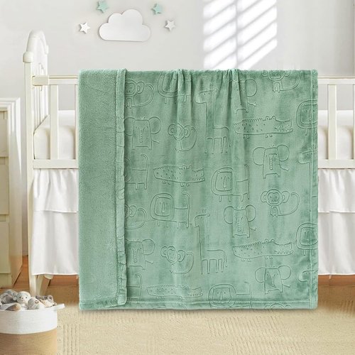 BORITAR Baby Blanket - Ultra Soft Fleece for Infants & Toddlers | Lightweight Animal Design, 30x40 Inch, Sage Green