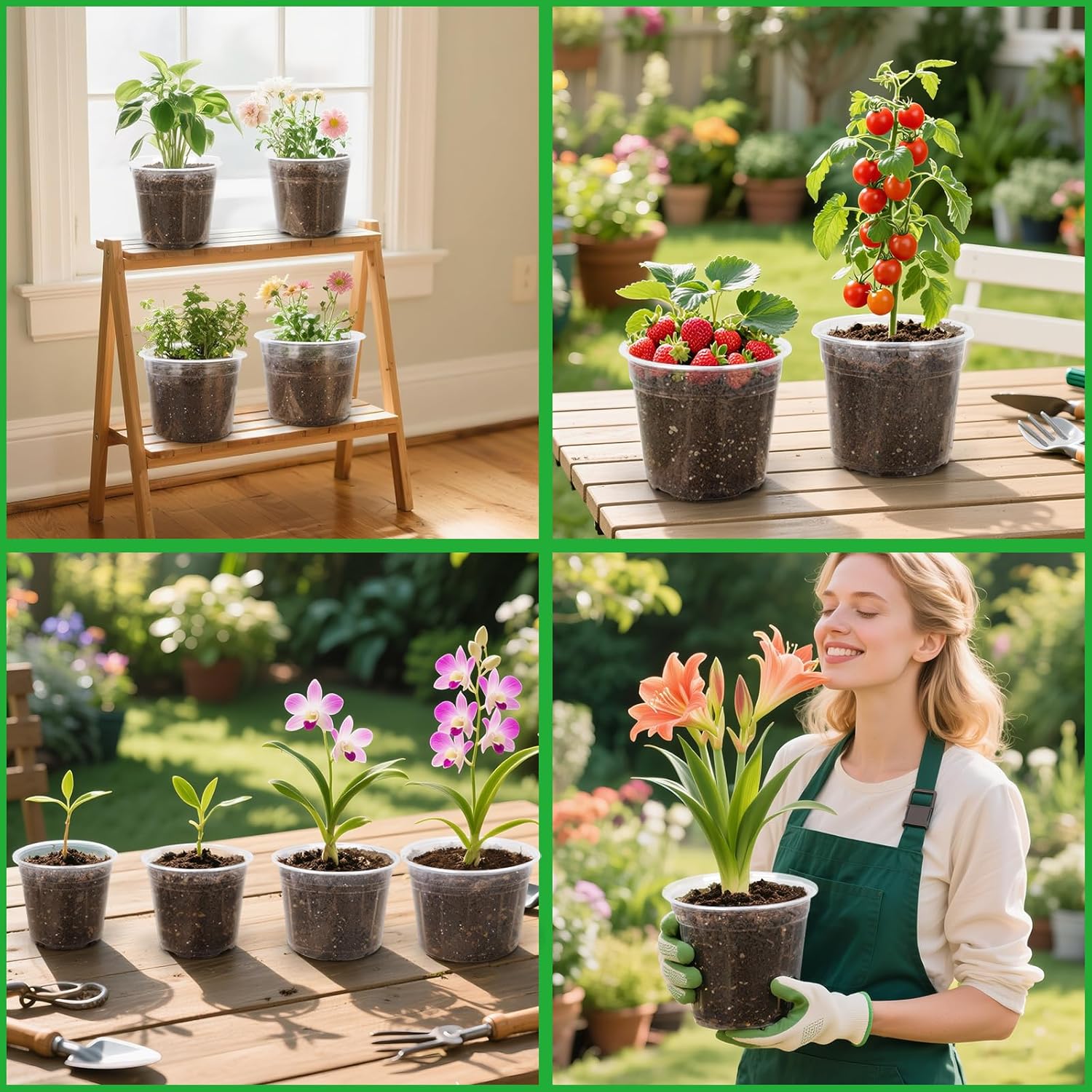 Skiennix Large Clear Nursery Pots - 10/8/6/5 Inch with Drainage Holes | 16 Pack Plastic Plant Pots for Succulents and Flowers