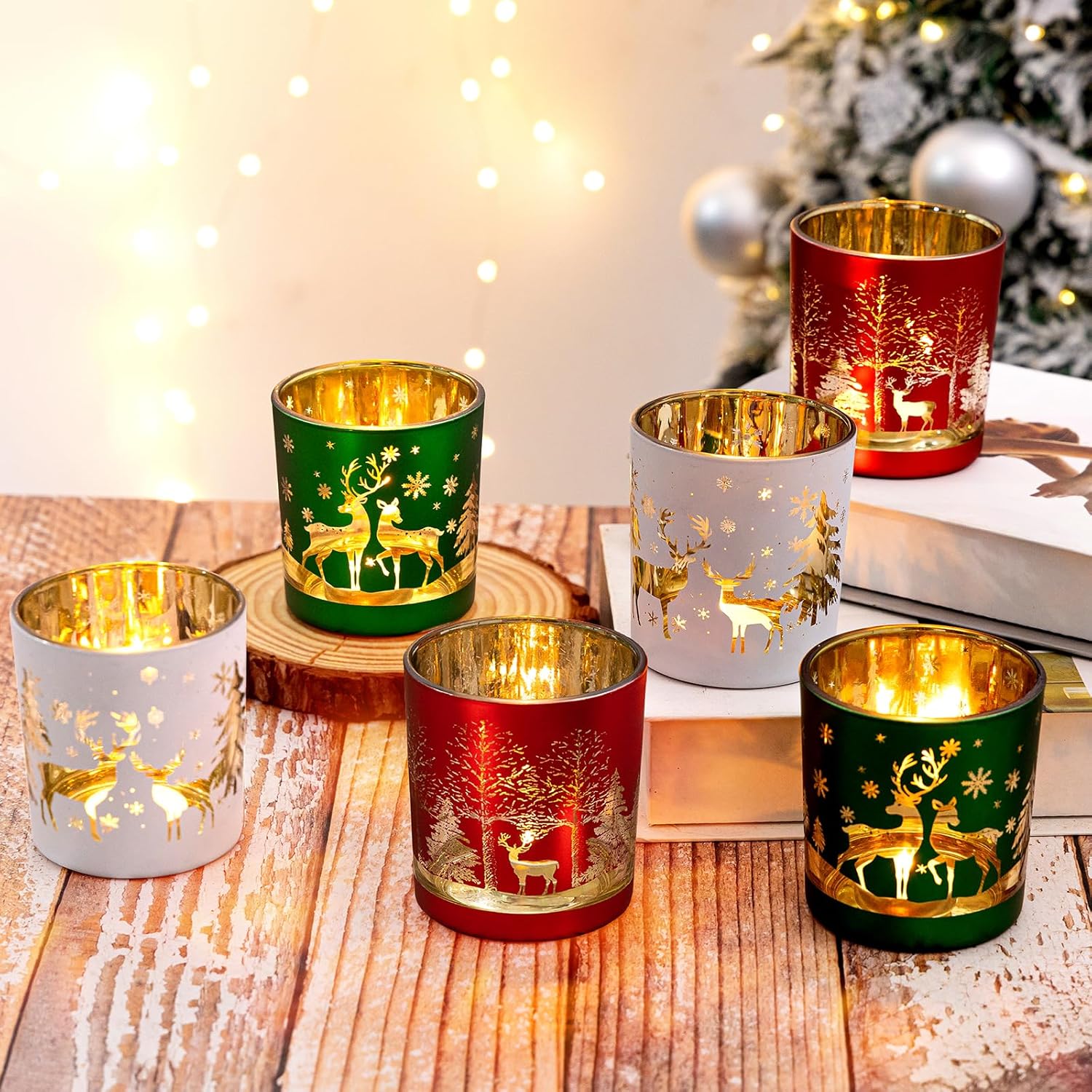 Regine Switzerland Christmas Glass Votive Candle Holders - 6 Pcs Tea Light Holders for Festive Table Décor | 3.15” x 2.75”, Matte Finish