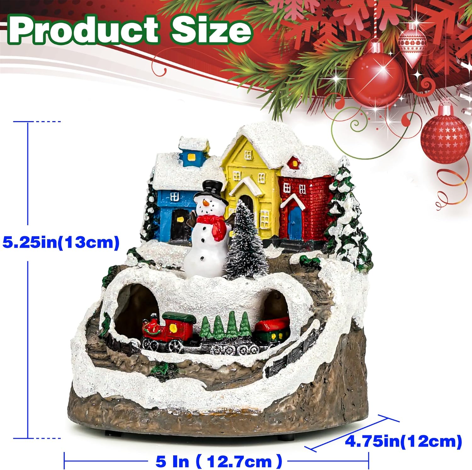 MXwcy Christmas Village House - Moving Train & Music, Lighted Snowman Figurine with 8 Holiday Songs, LED Lights
