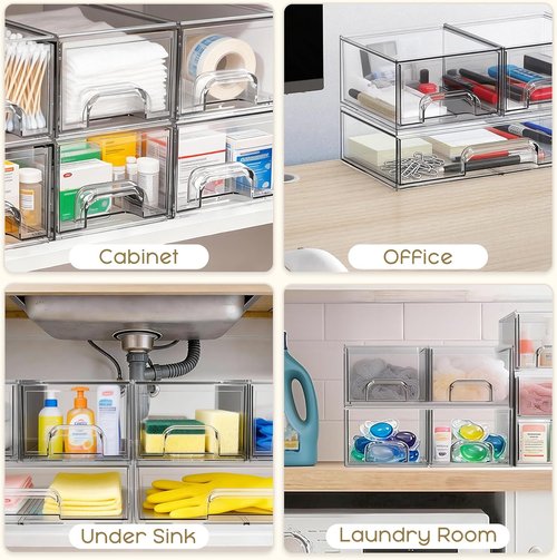 Criusia Stackable Storage Drawers - 3 Pack Clear Acrylic Makeup Organizer for Vanity & Bathroom